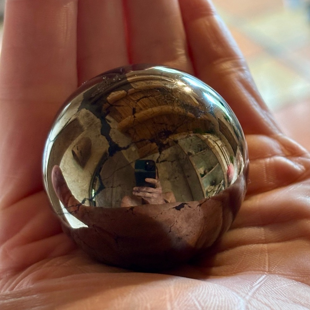 ✨ Natural Pyrite Crystal Sphere with Stand – Mirror Finish ✨
